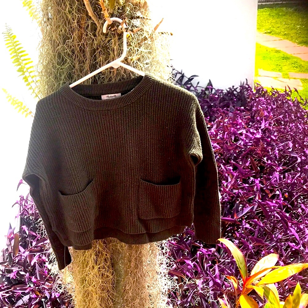 Madewell XS olive/army green double pocket cotton pullover